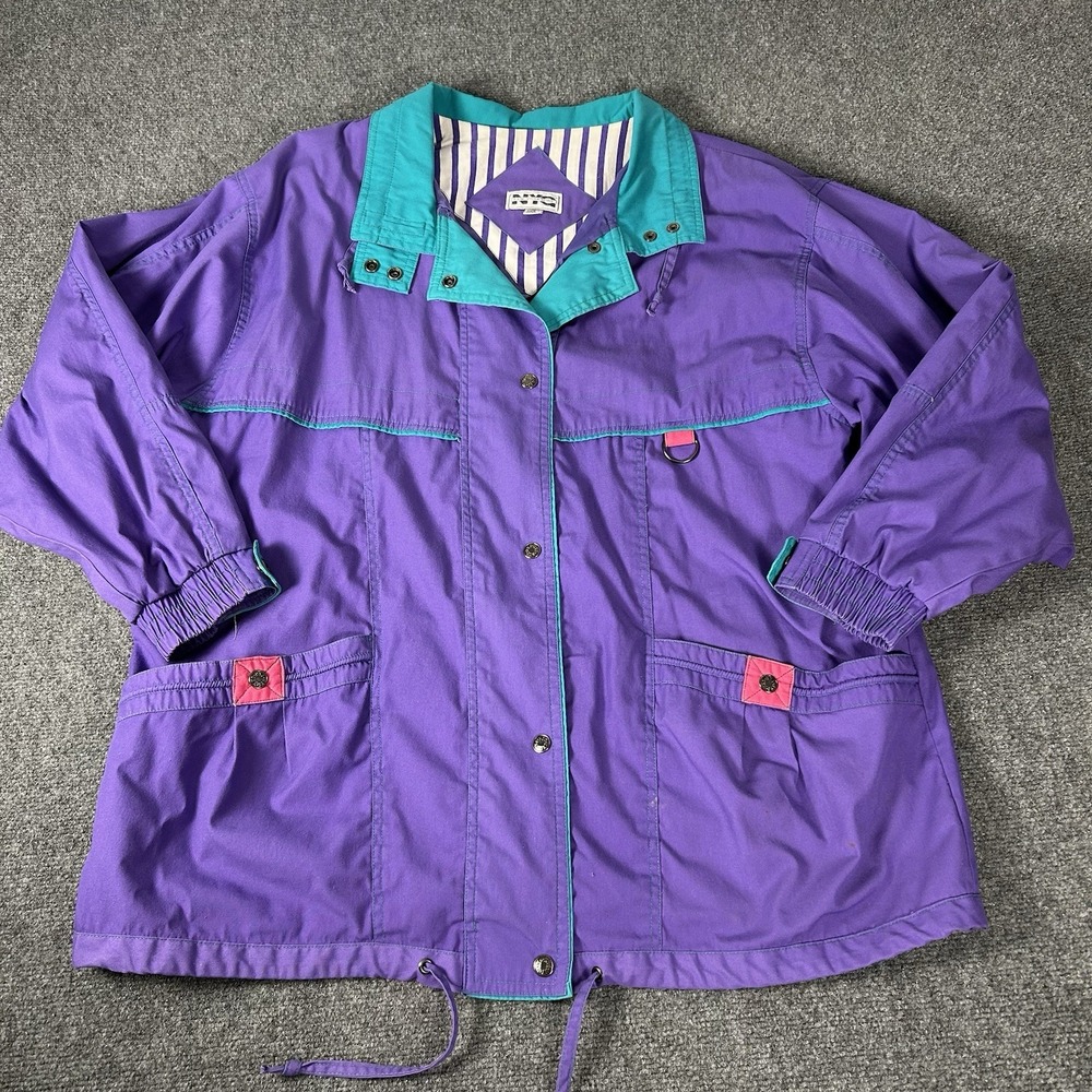 Vintage New York Girl Ski Jacket Womens 2X Parka Button Purple Pink 90s Retro